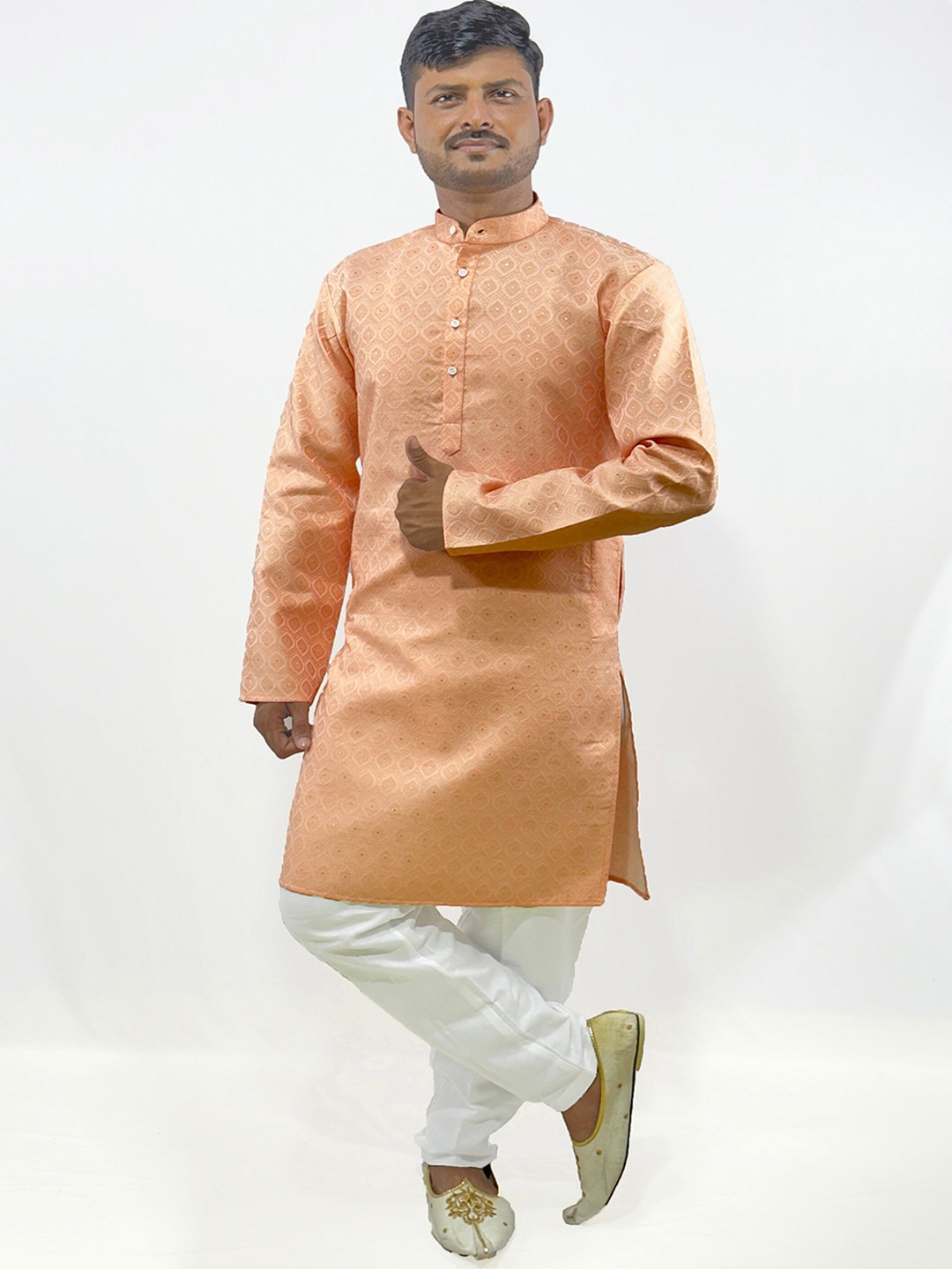 

amzira Floral Woven Design Regular Kurta With Pyjamas, Orange