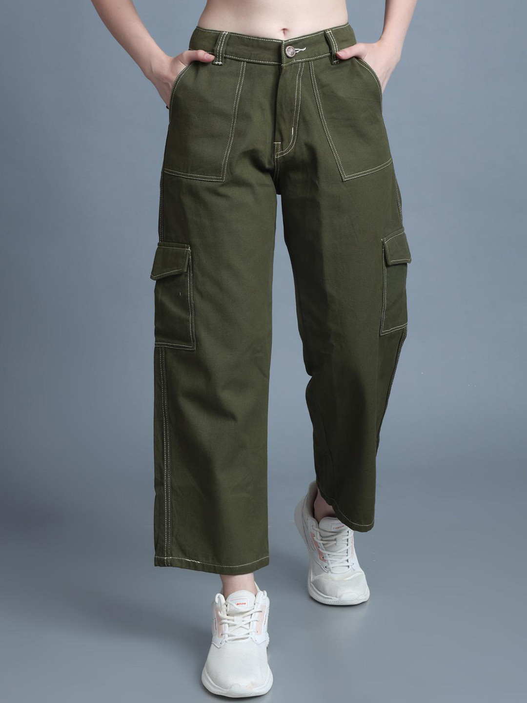 

The Dance Bible Women Travel Features Denim Cargos Trousers, Olive