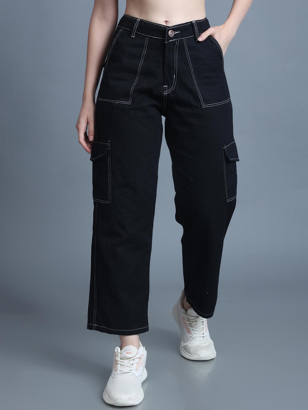 

The Dance Bible Women Travel Features Denim Cargos Trousers, Black