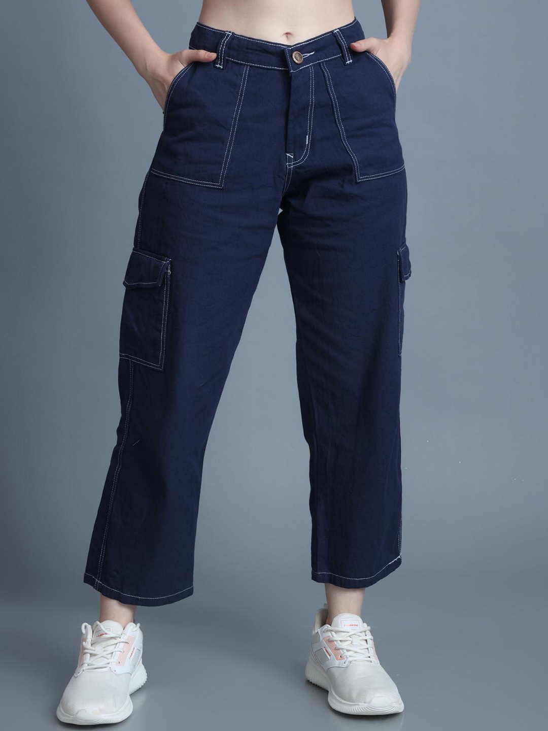 

The Dance Bible Women Travel Features Denim Cargos Trousers, Blue