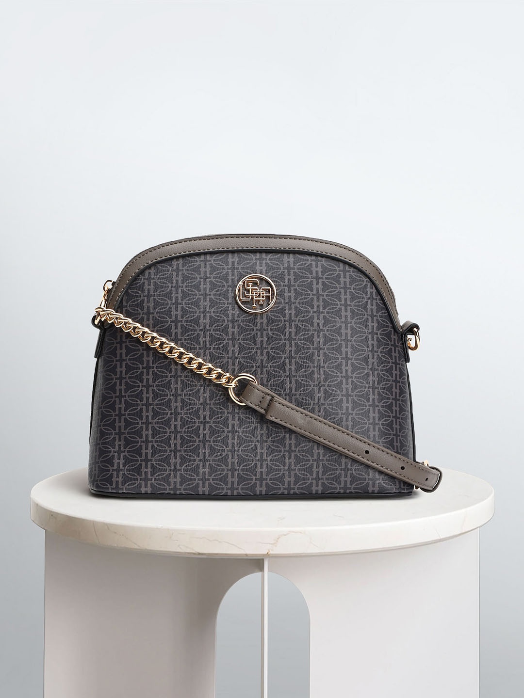 

U.S. Polo Assn. Women Geometric Print Structured Sling Bag, Grey