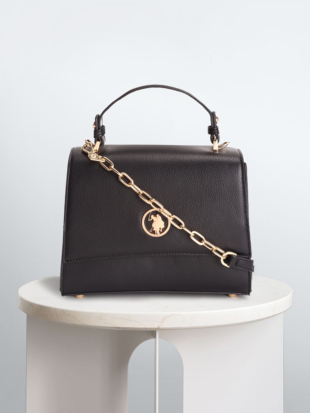 

U.S. Polo Assn. Women Textured Structured Satchel, Black