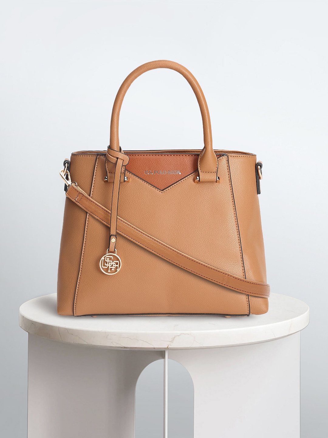 

U.S. Polo Assn. Women Textured Structured Handheld Bag With Tasselled, Brown