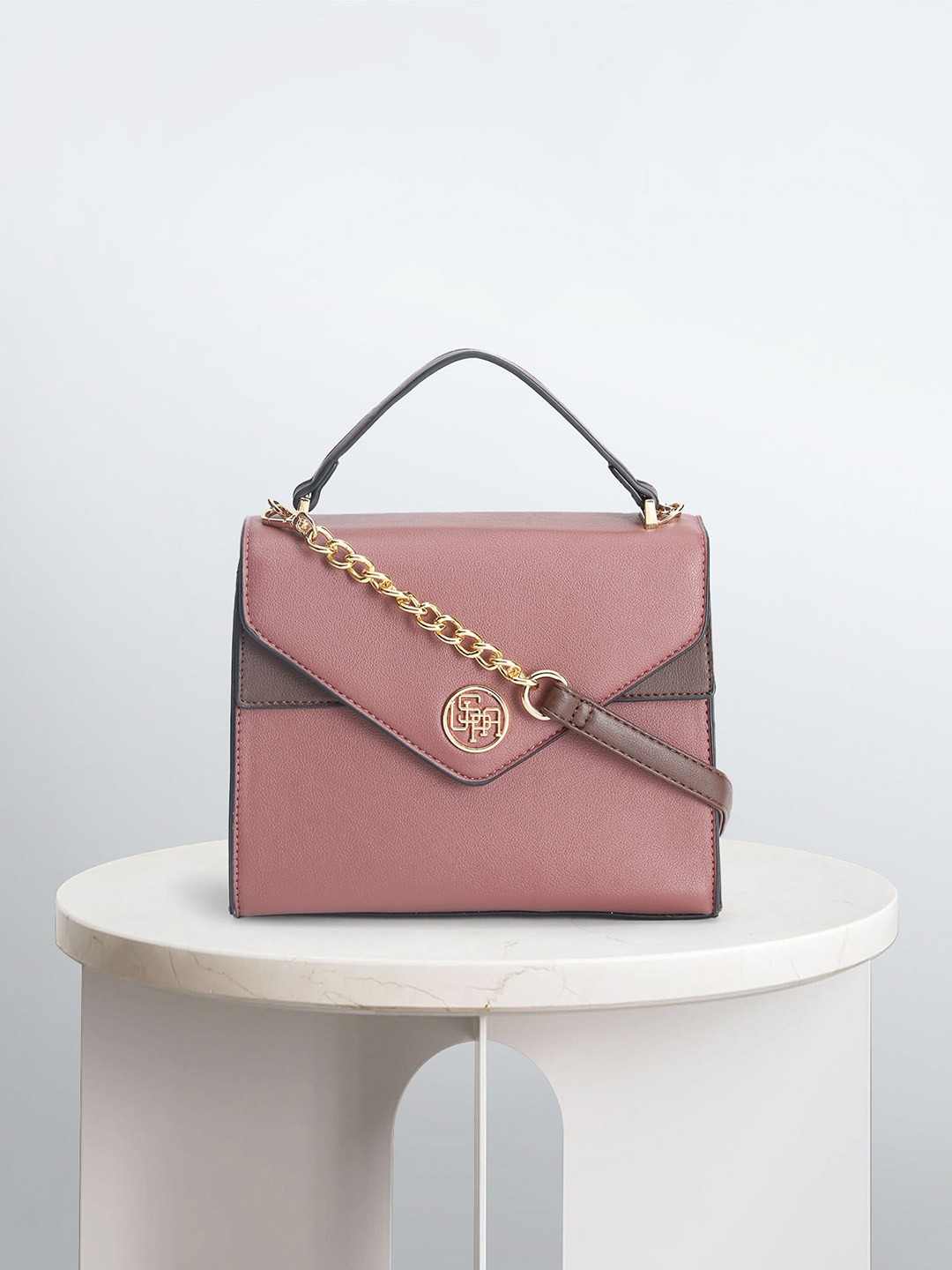 

U.S. Polo Assn. Women Colourblocked Structured Satchel Bag, Pink