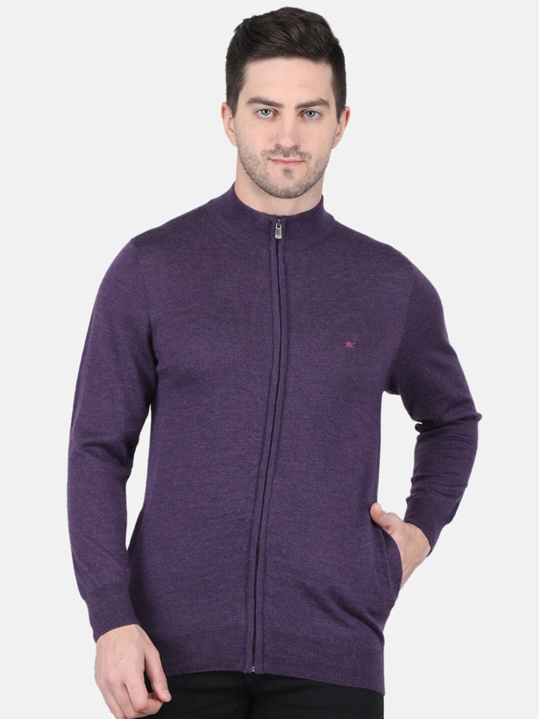 

Monte Carlo Turtle Neck Pure Woollen Front Open Sweaters, Violet