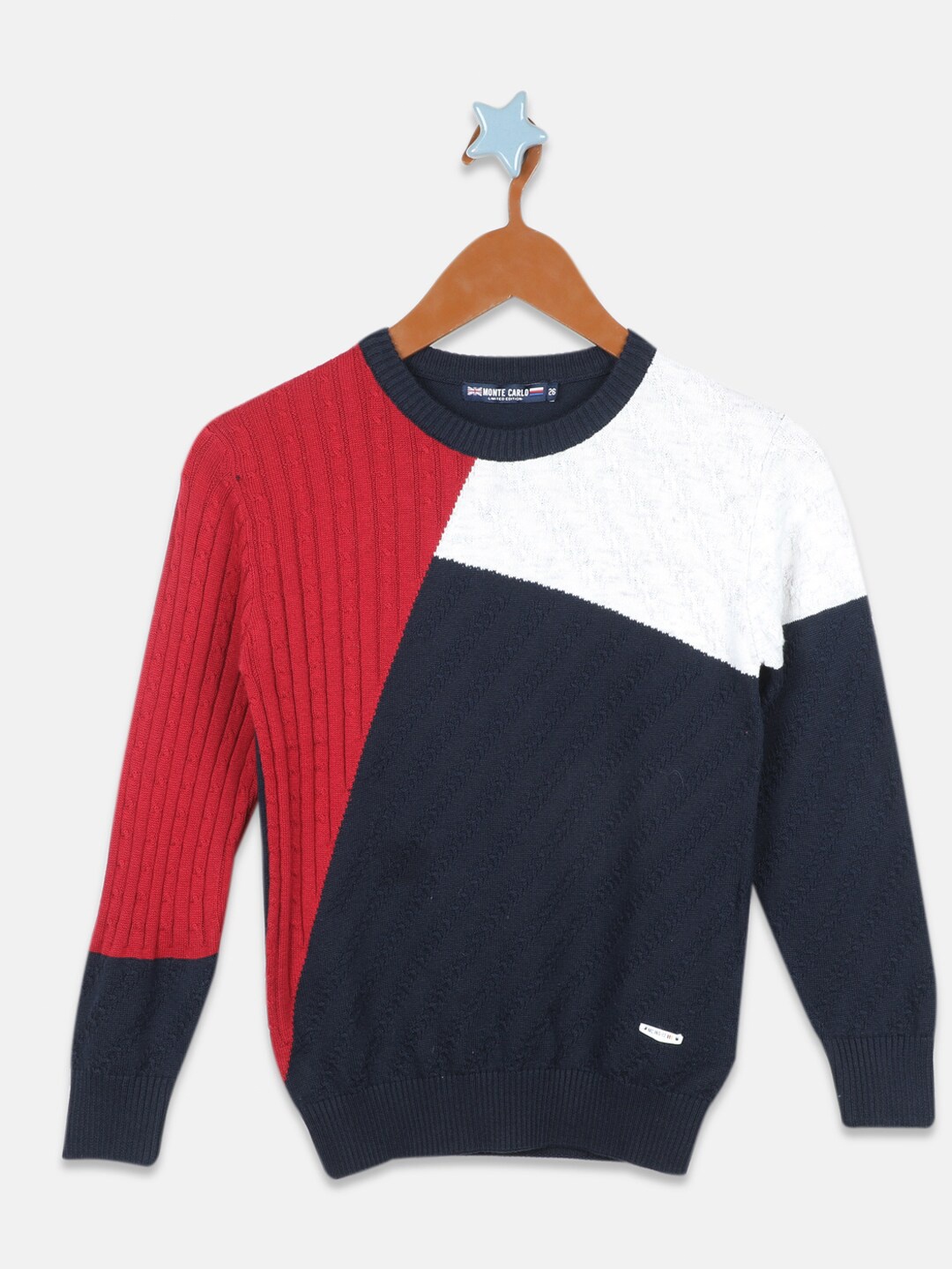 

Monte Carlo Boys Colourblocked Pure Cotton Pullover, Navy blue