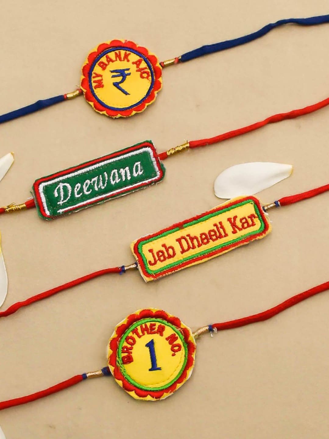 

Indigifts Men Set Of 4 Embroidery Rakhis, Red