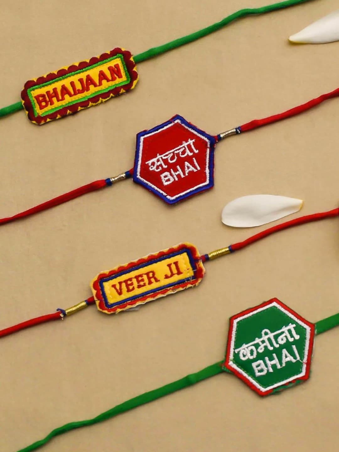 

Indigifts Men Set Of 4 Embroidered Rakhi, Red