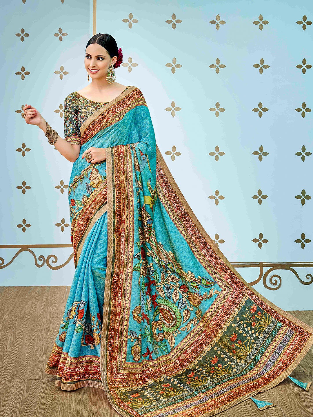 

SAPTRANGI Ethnic Motifs Printed Saree, Brown