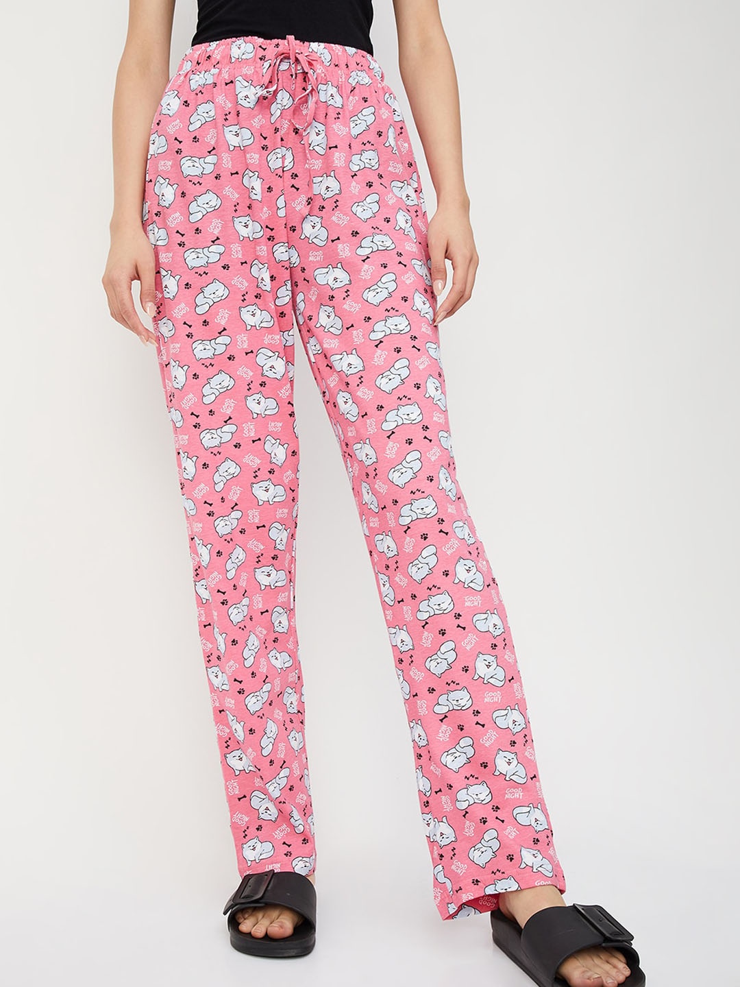 

max Women Conversational Printed High-Rise Pure Cotton Lounge Pants, Pink