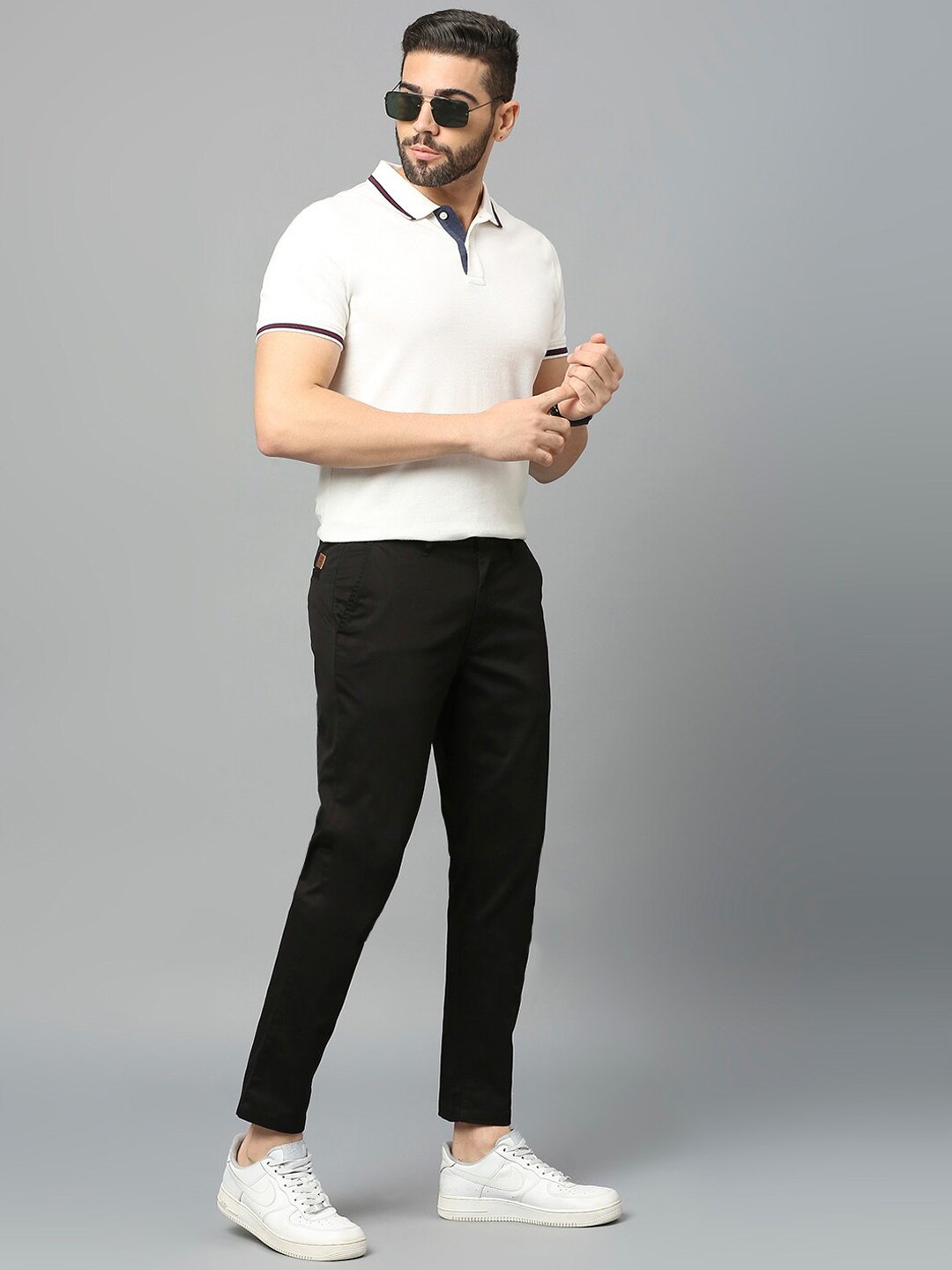 

HERE&NOW Men Smart Slim Fit Regular Trousers, Black