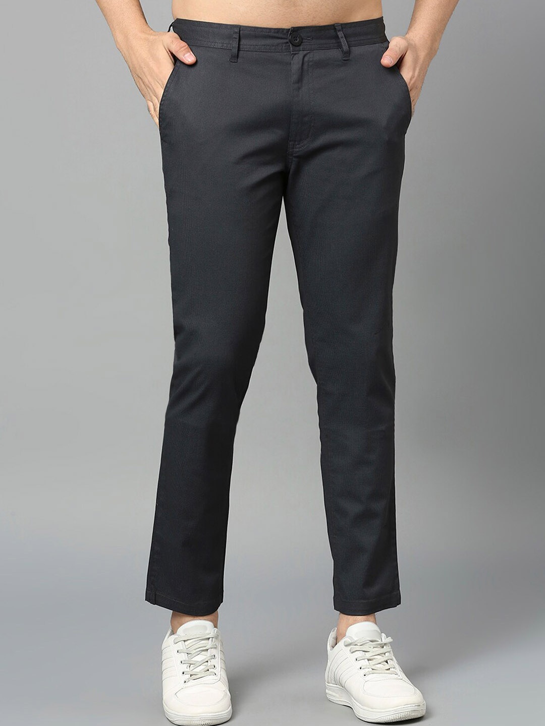 

HERE&NOW Men Smart Slim Fit Regular Trousers, Navy blue