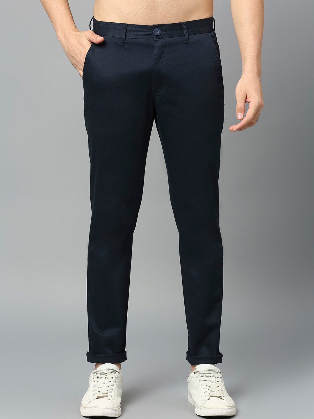 

HERE&NOW Men Smart Slim Fit Regular Trousers, Navy blue