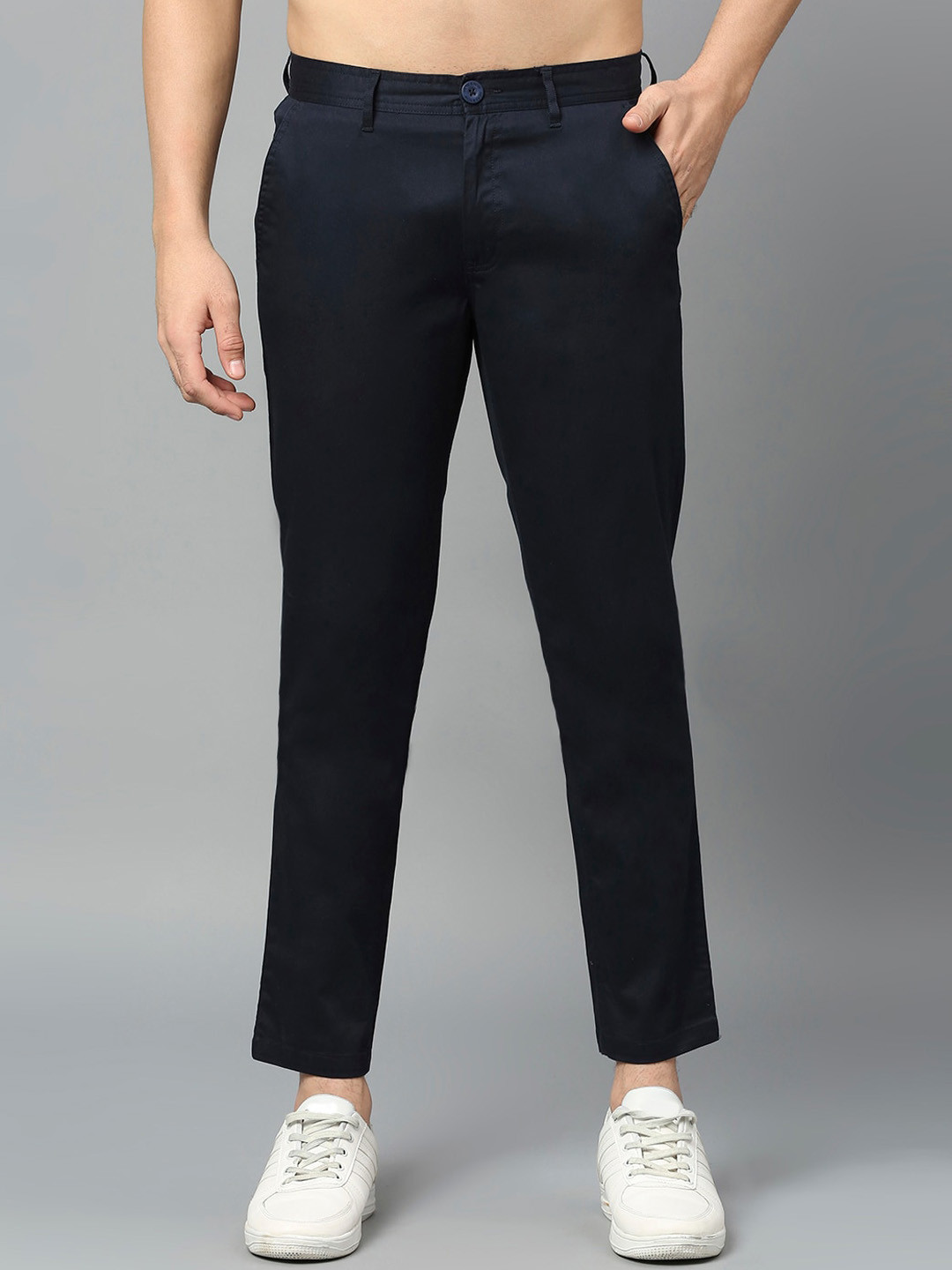 

HERE&NOW Men Smart Slim Fit Regular Trousers, Navy blue