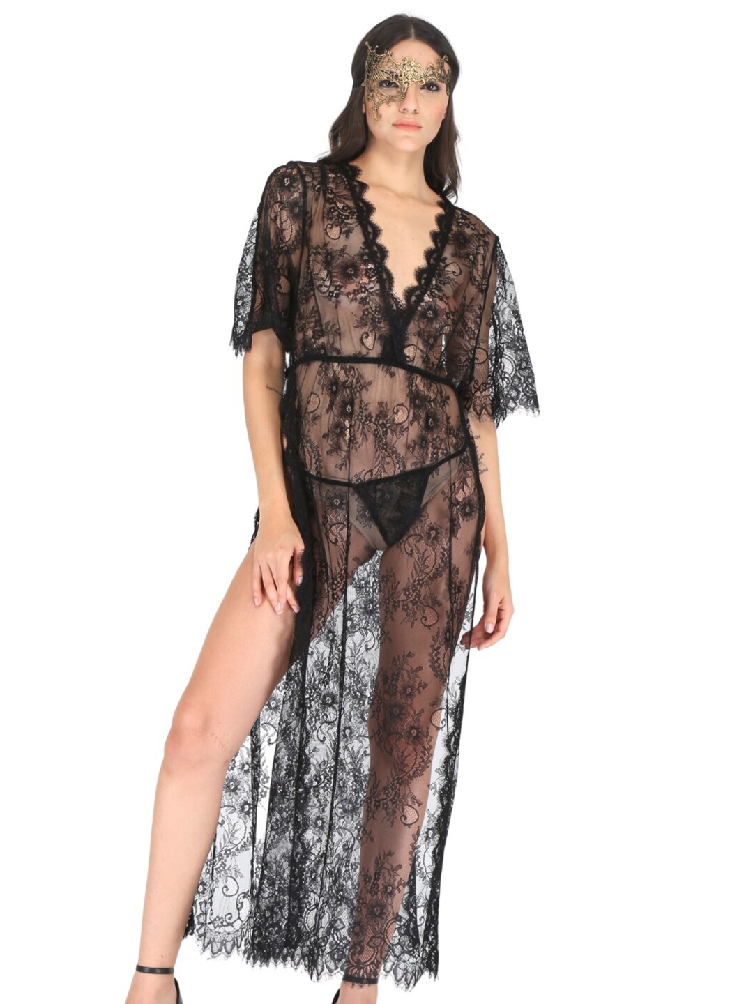 

EZLOOT Self Design V-Neck Baby Doll, Black