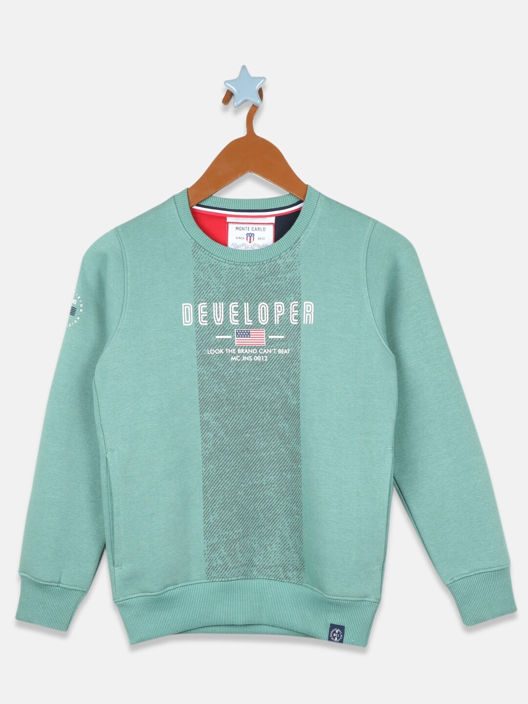 

Monte Carlo Typography Printed Round Neck Pullover Sweatshirt, Green