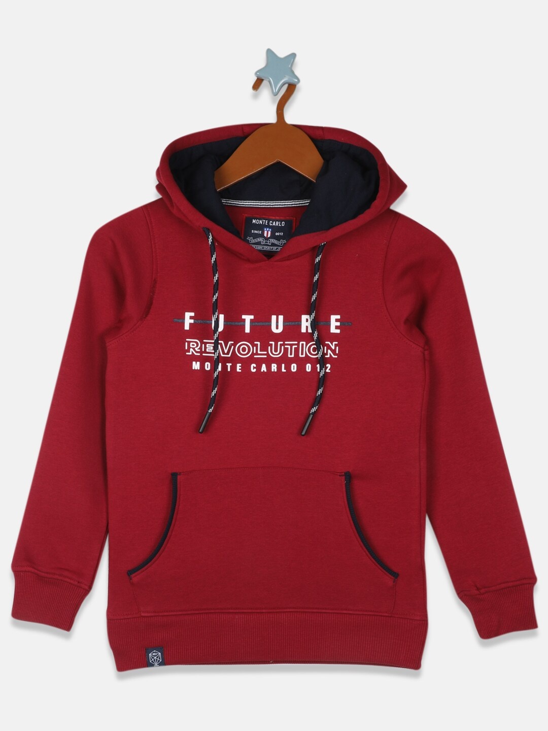 

Monte Carlo Typography Printed Hooded Pullover Sweatshirt, Red