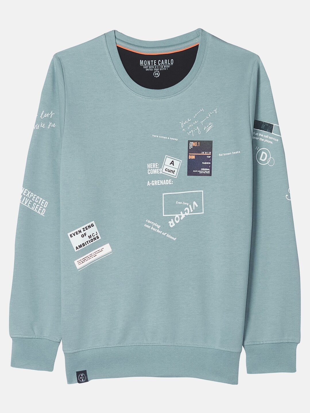 

Monte Carlo Typography Printed Round Neck Pullover Sweatshirt, Blue