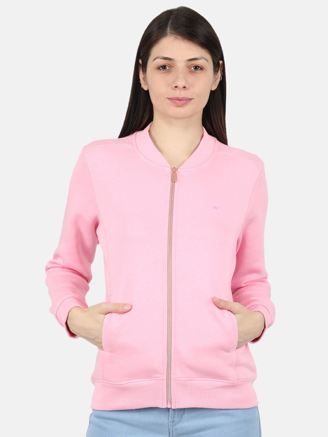 

Monte Carlo Stand Collar Front Open Sweatshirt, Pink