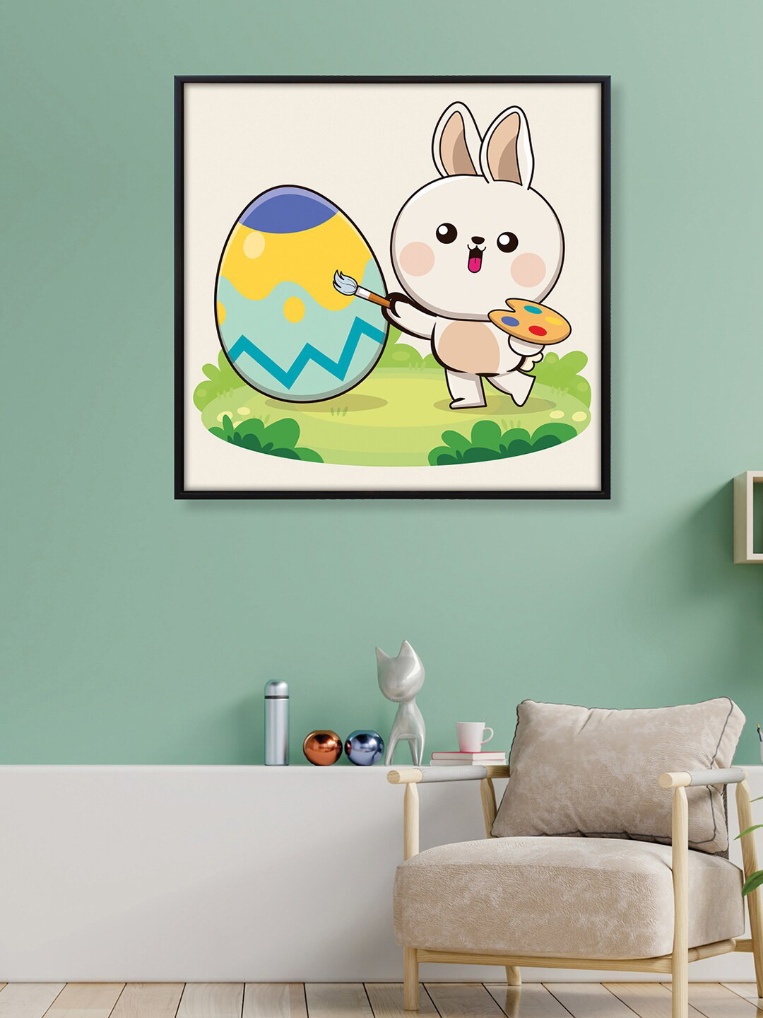 

RANDOM Green & Beige Funny Rabbit Canvas Painting Wall Art