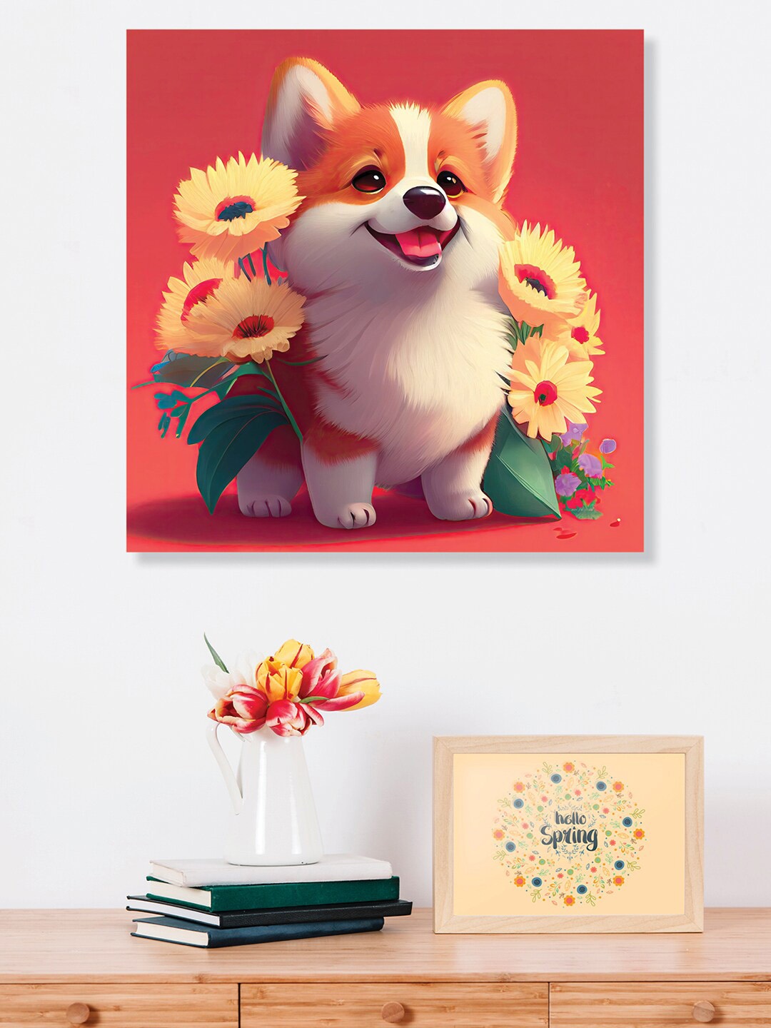 

RANDOM Orange & Brown Cute Dog Painted Framed Wall Art