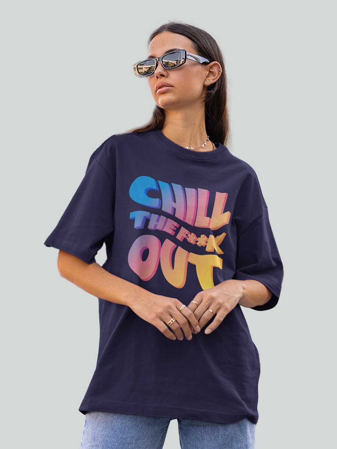 

Bloopers Store Typography Printed Pure Cotton Oversized T-shirt, Navy blue