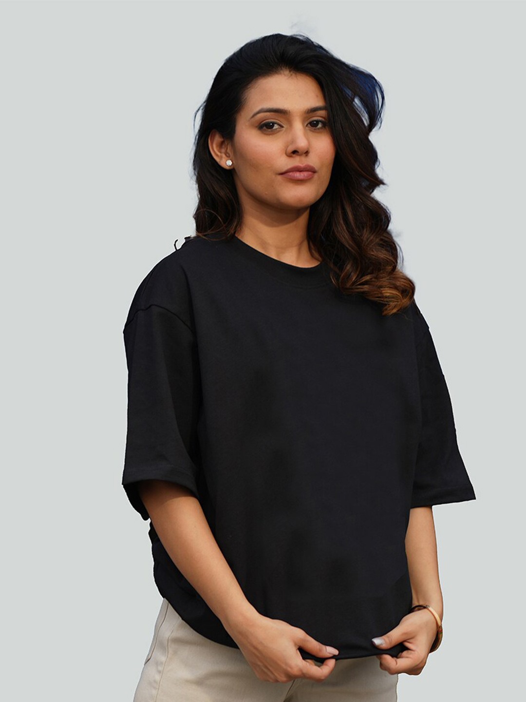 

Bloopers Store Typography Printed Drop Shoulder Oversized Pure Cotton T-shirt, Black