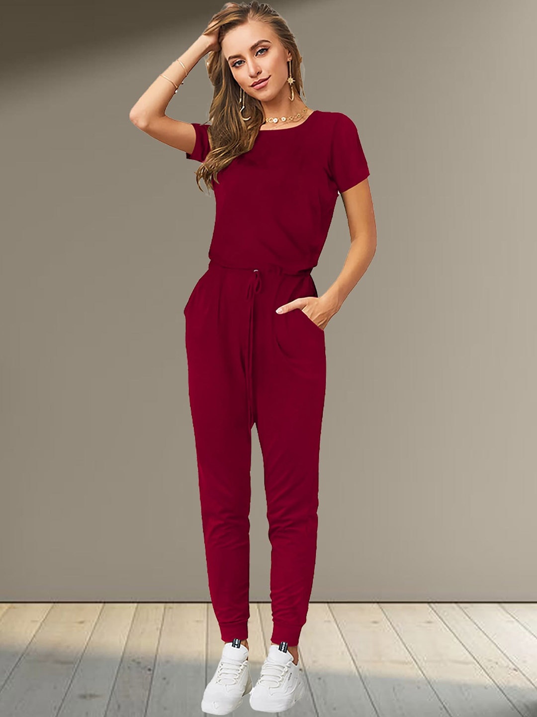 

N N ENTERPRISE Women Round Neck Tracksuits, Maroon