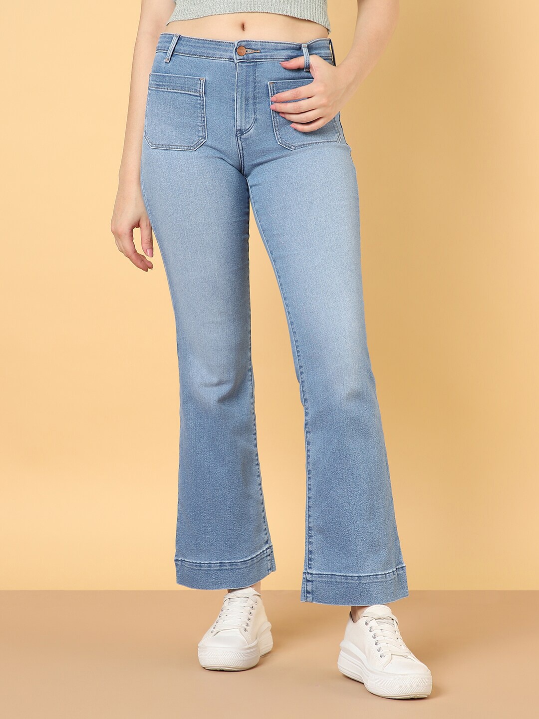 

Wrangler Women Flared High-Rise Light Fade Jeans, Blue