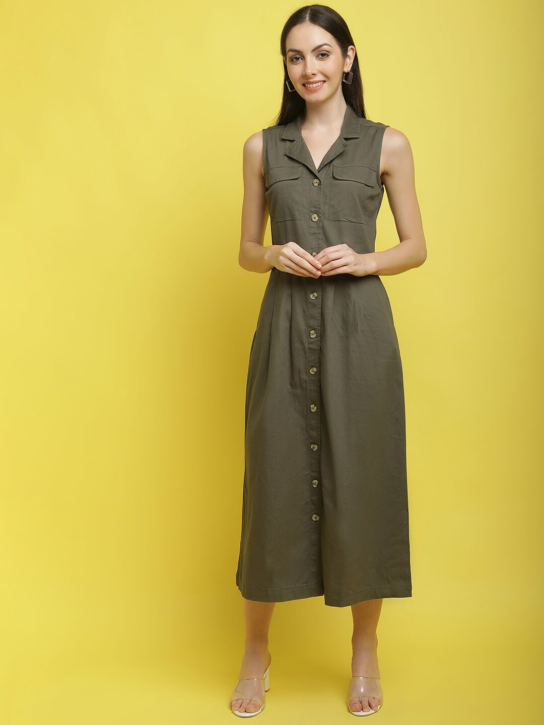 

Molly & Michel Spread Collar Shirt Midi Dress, Green