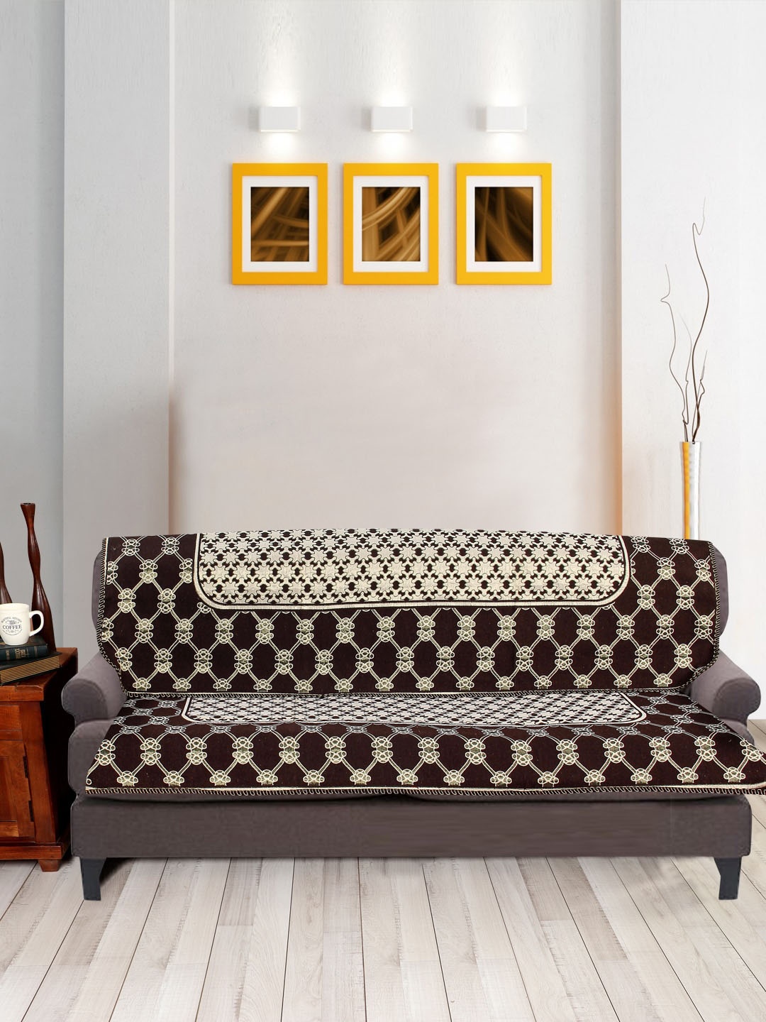 

Nendle Brown & White Woven-Designed Cotton 3-Seater Sofa Cover
