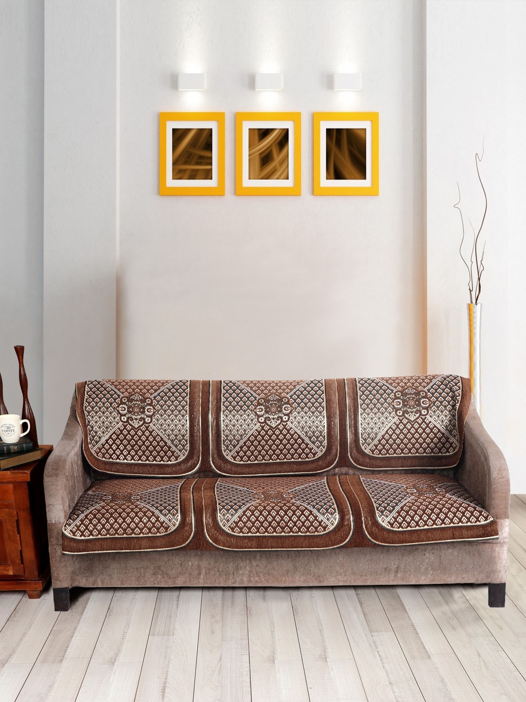 

Nendle Brown & White Woven-Designed Velvet 3-Seater Sofa Cover