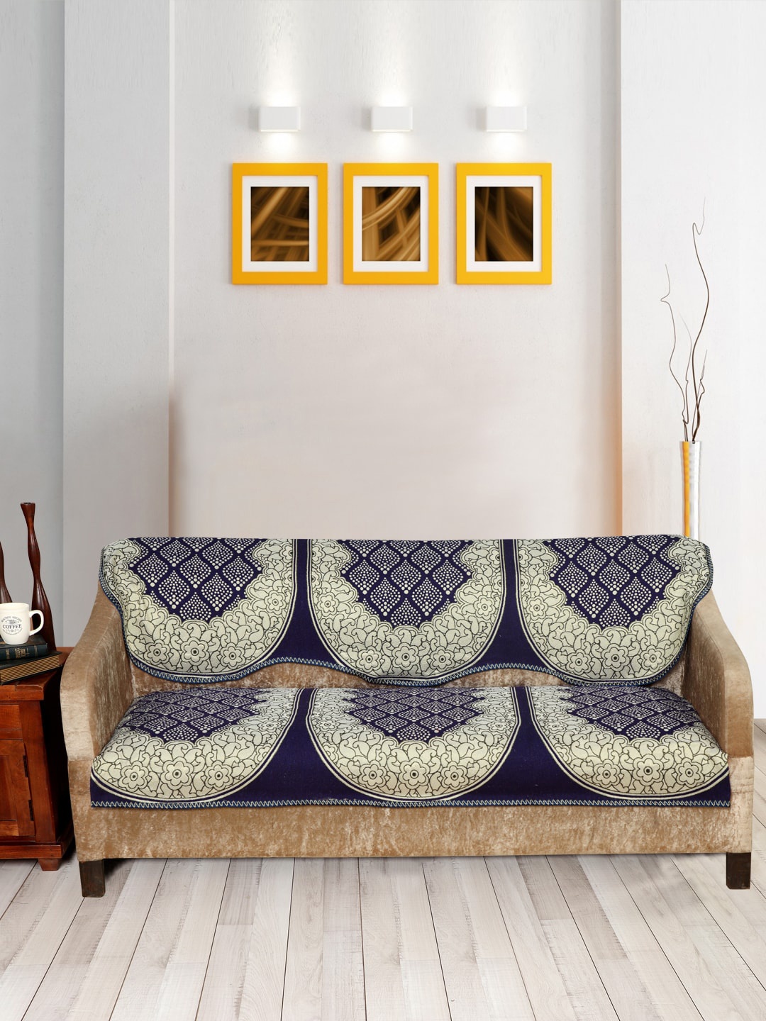 

Nendle Violet & White Woven-Designed Cotton 3-Seater Sofa Cover
