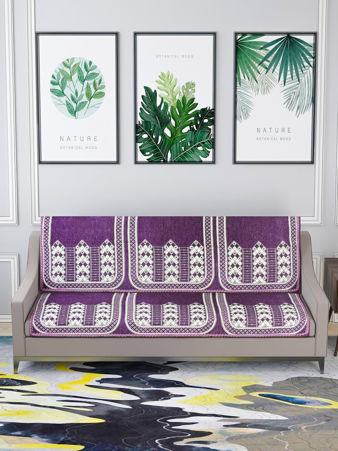 

Nendle Purple & White Printed velvet 3-Seater Sofa Covers