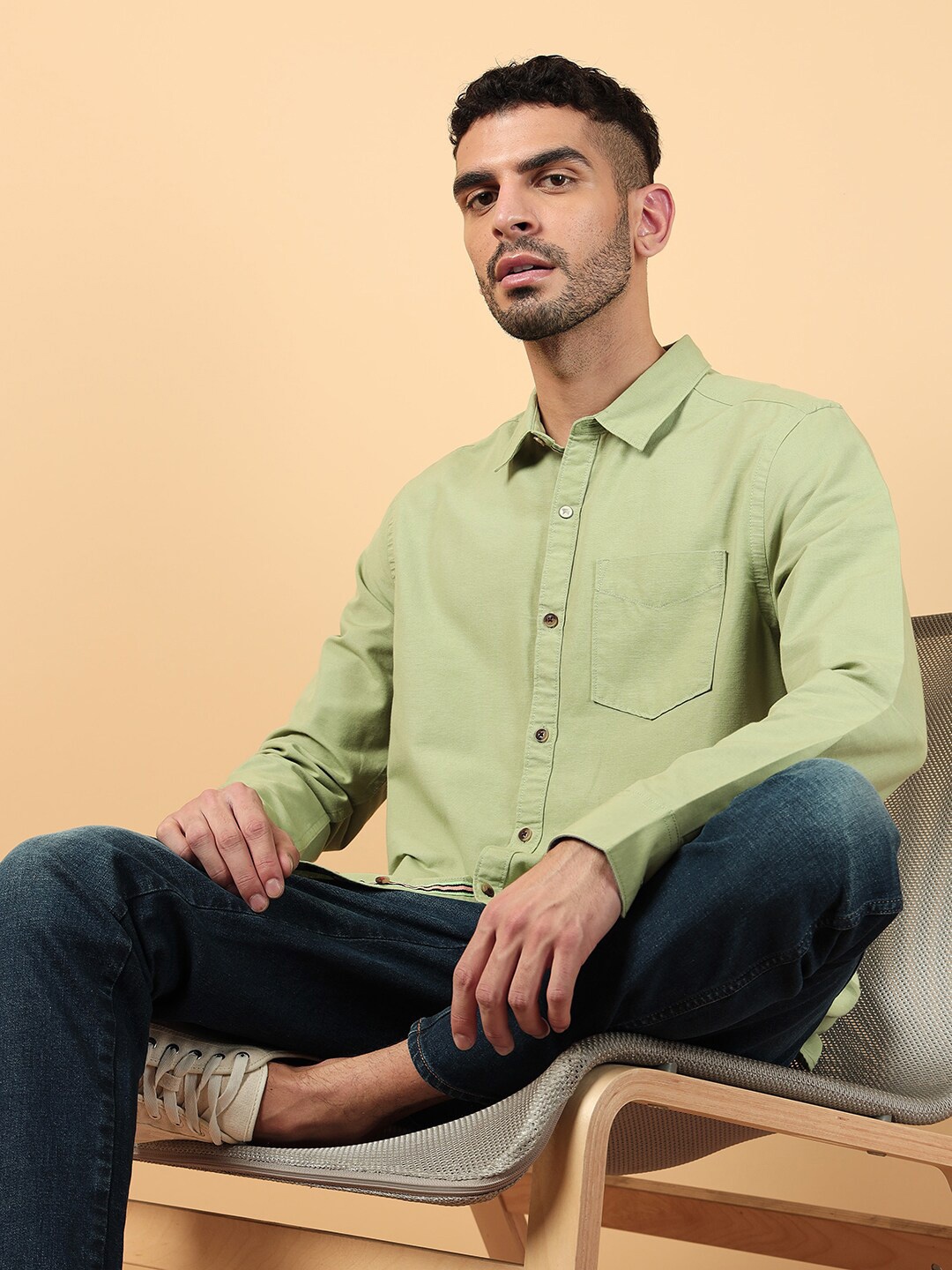 

Wrangler Spread Collar Regular Fit Cotton Casual Shirt, Green