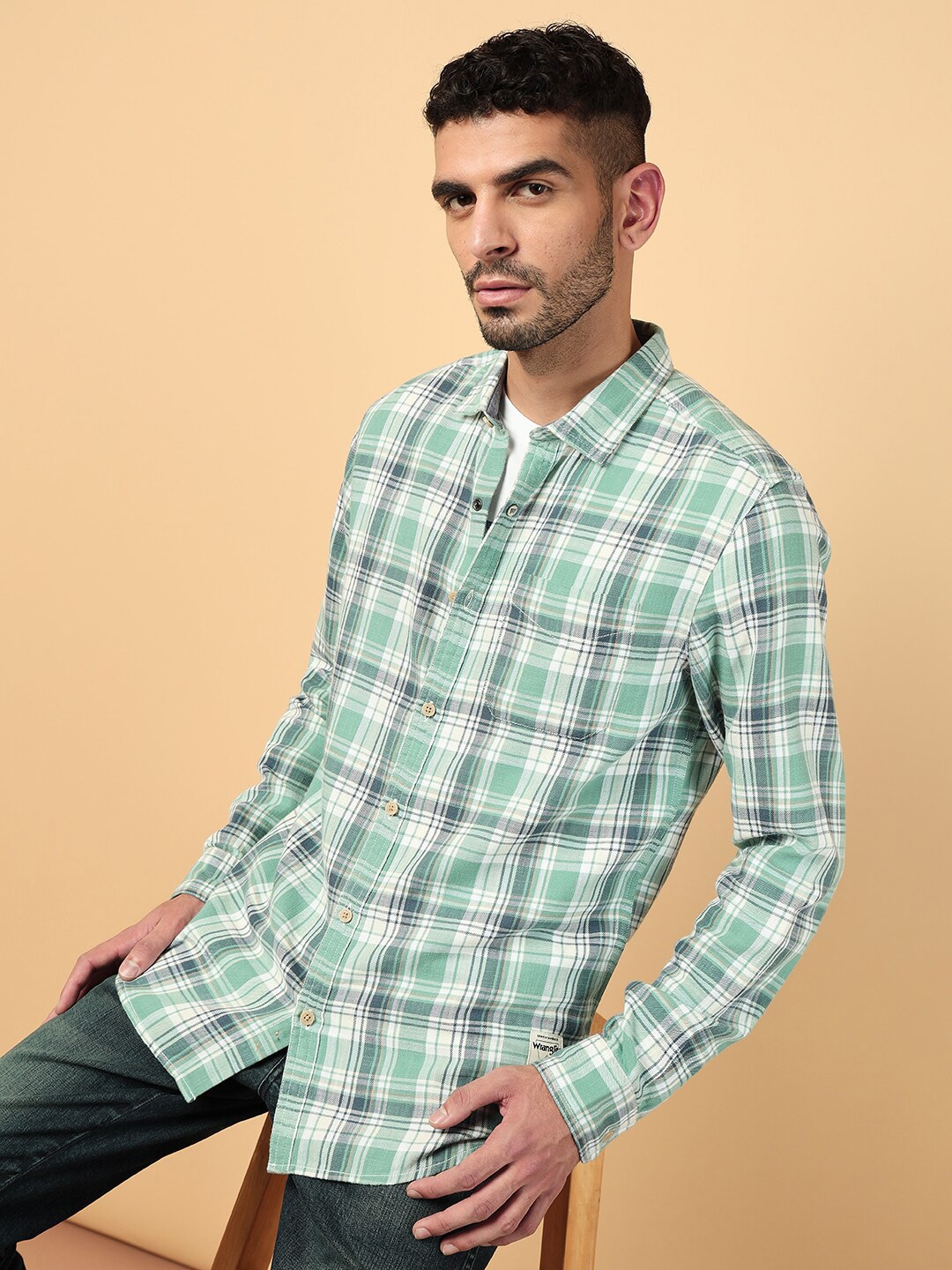 

Wrangler Tartan Checks Cotton Casual Shirt, Green