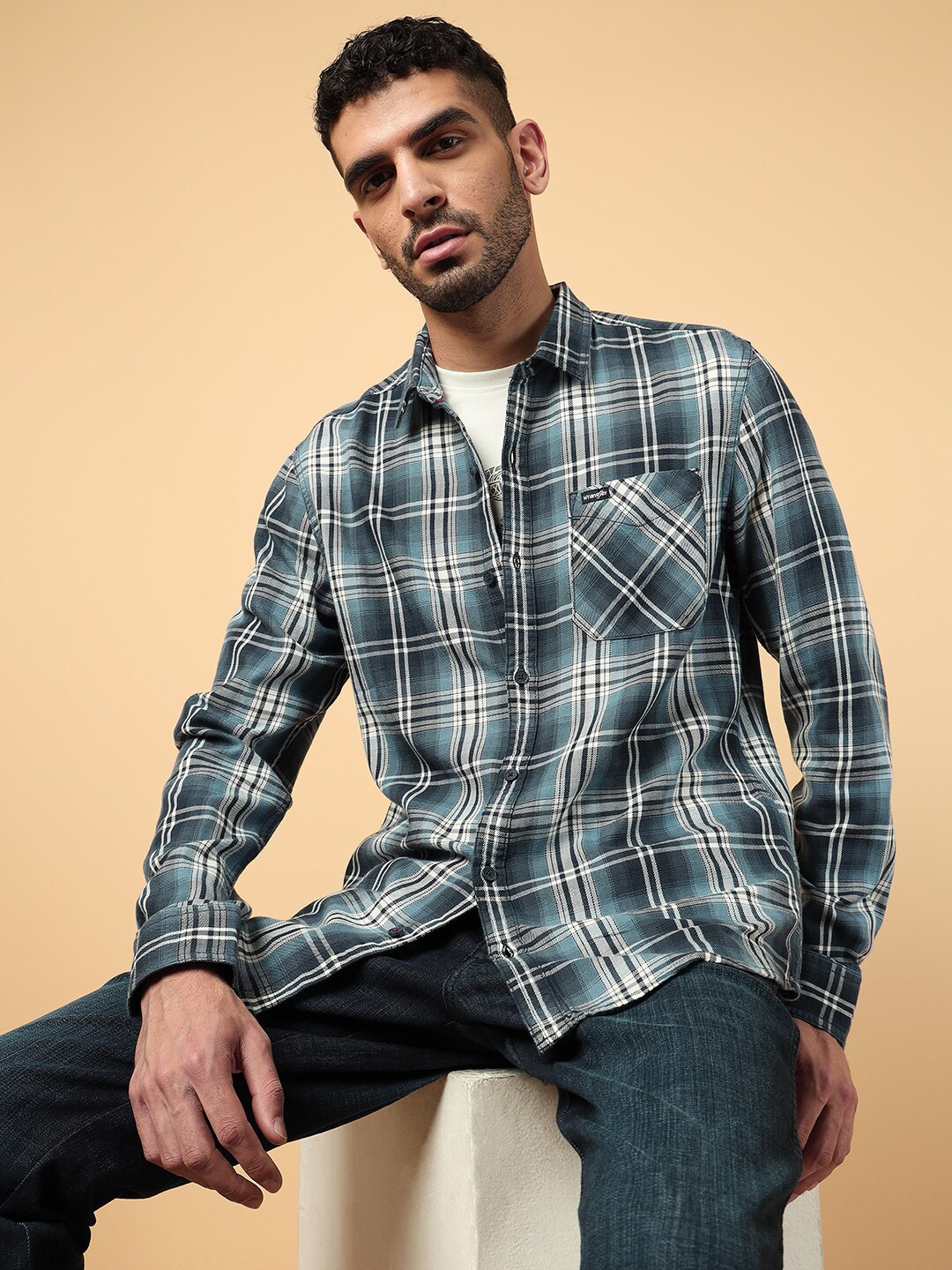 

Wrangler Tartan Checks Cotton Casual Shirt, Blue