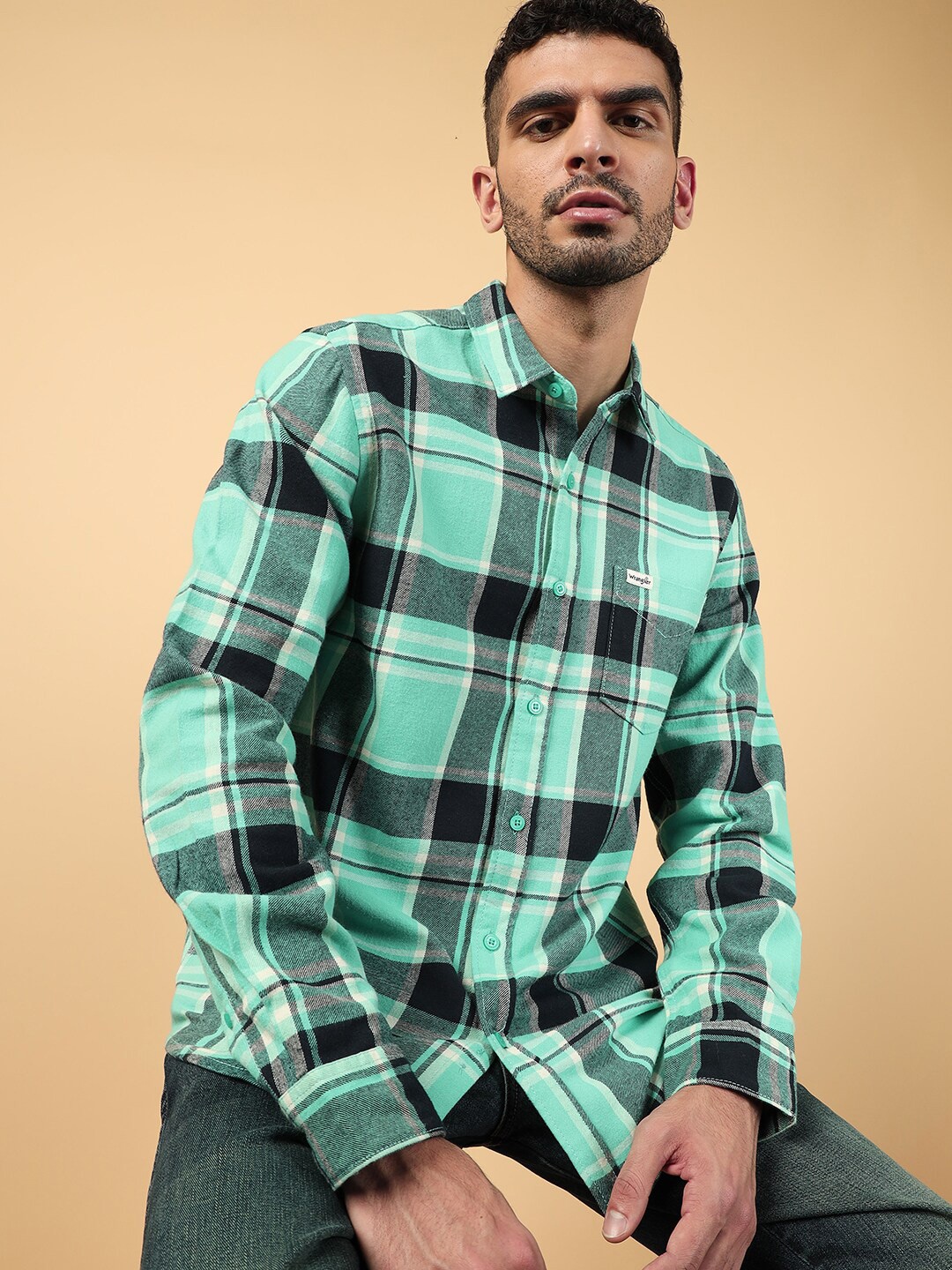 

Wrangler Tartan Checks Cotton Casual Shirt, Green