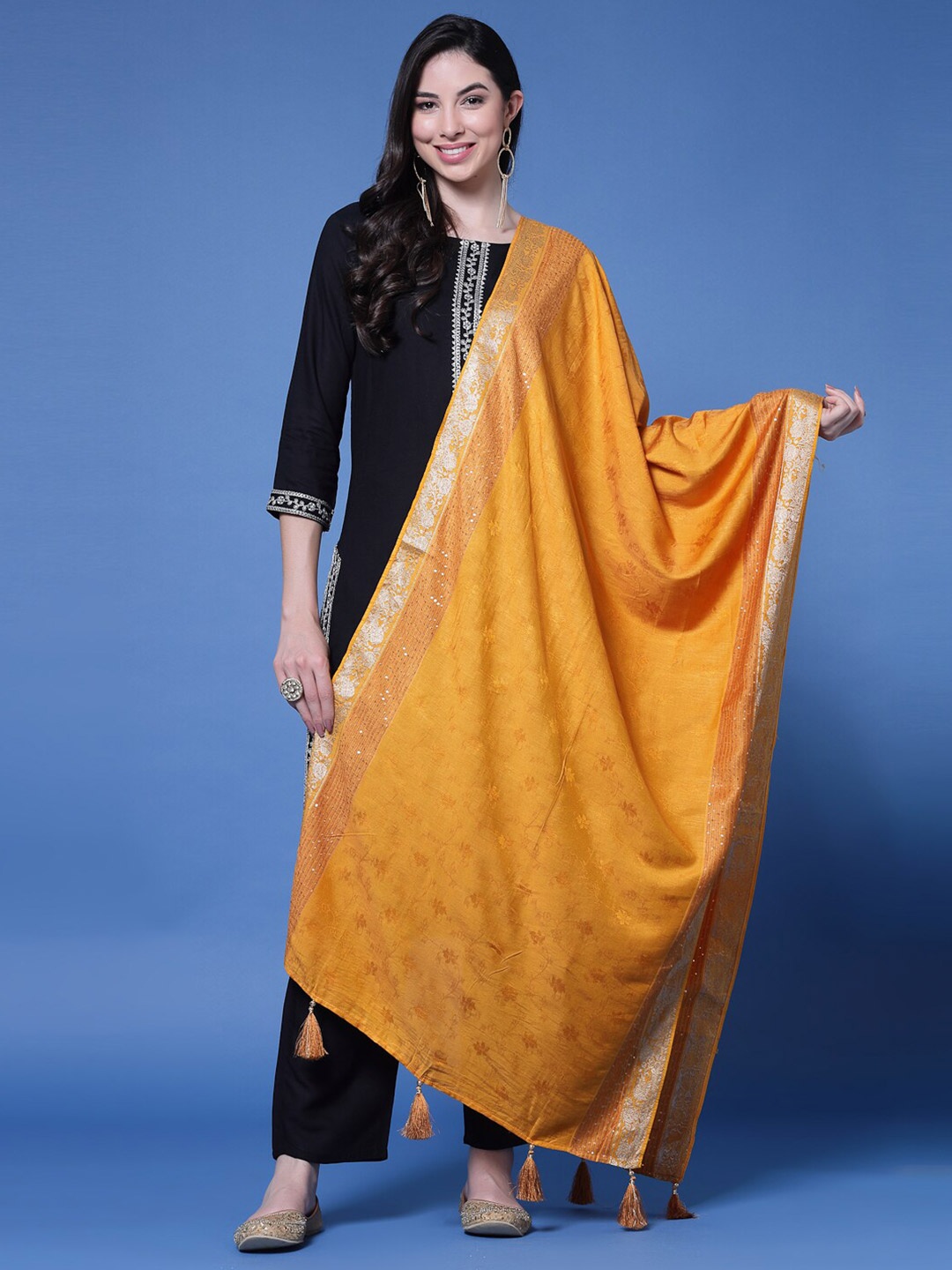 

Clora Creation Ethnic Motifs Woven Design Dupatta, Mustard