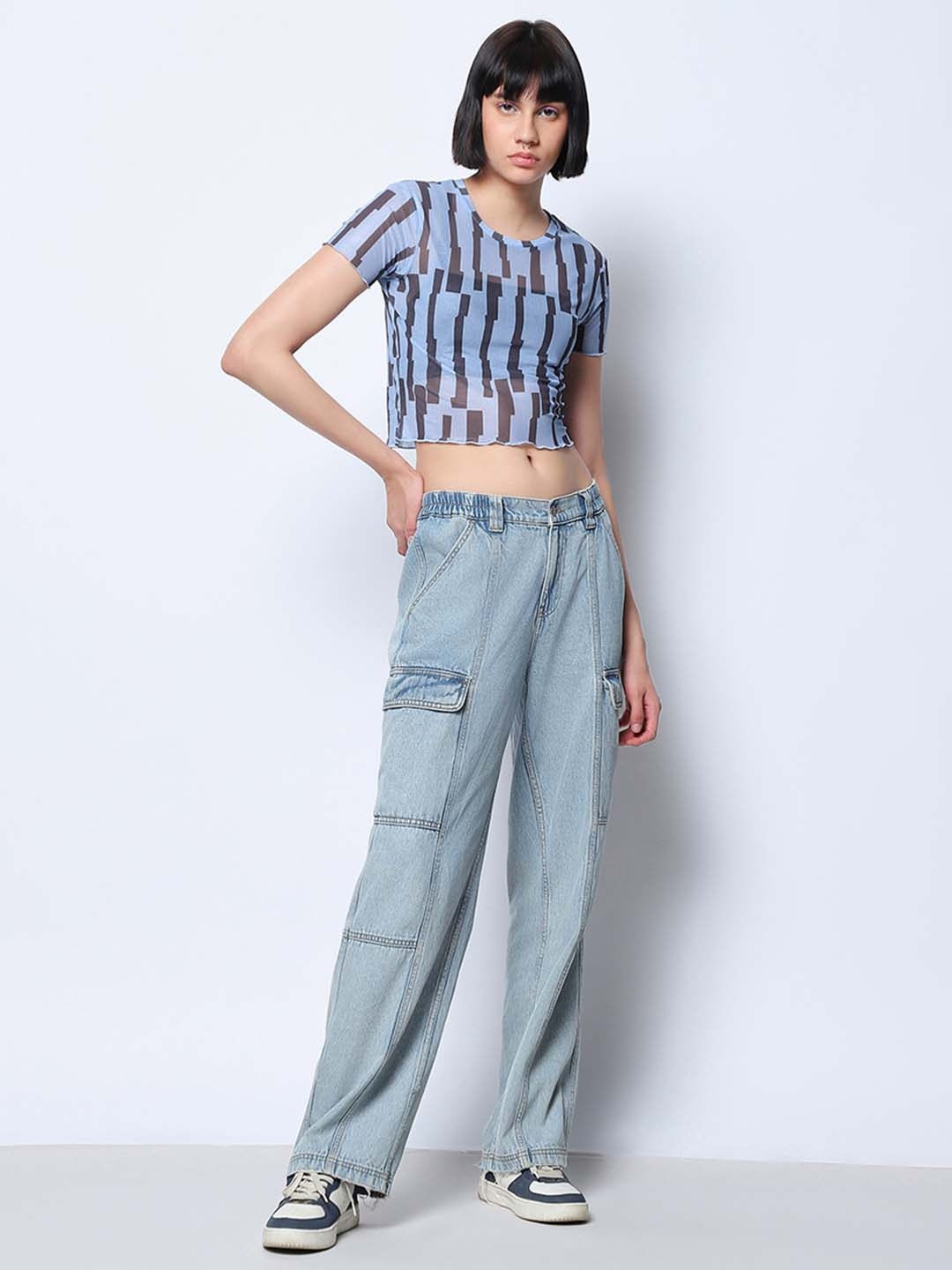 

Bewakoof Air 1.0 Geometric Printed Top, Blue