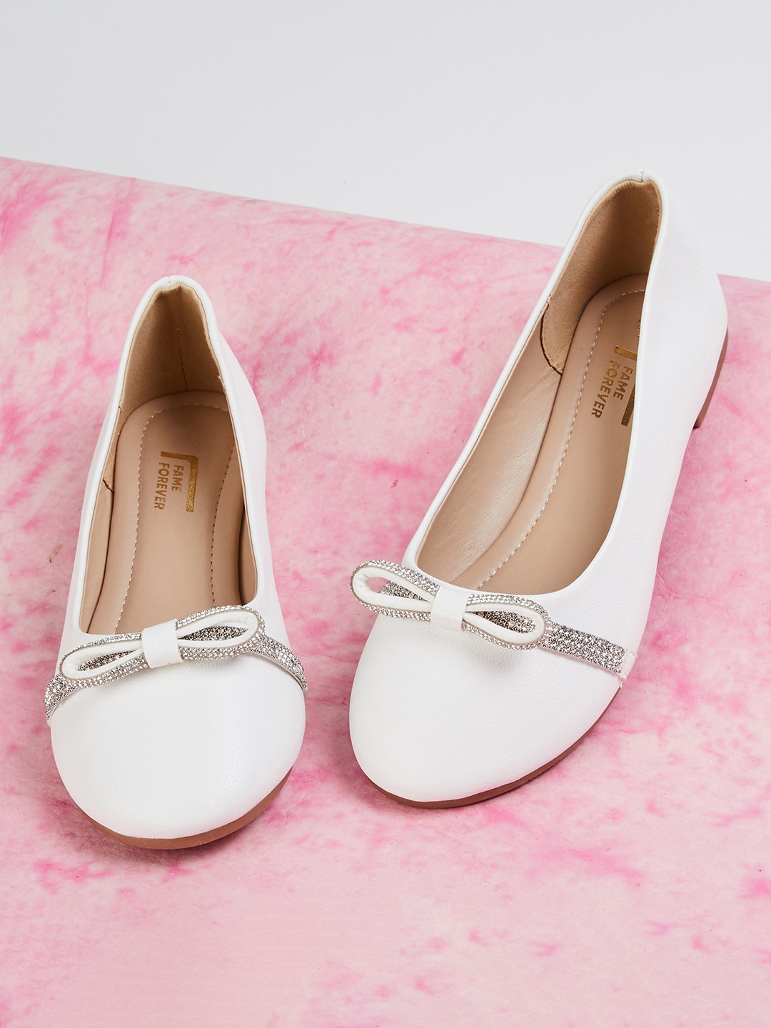 

Fame Forever by Lifestyle Girls Bow Embellished Ballerinas, White