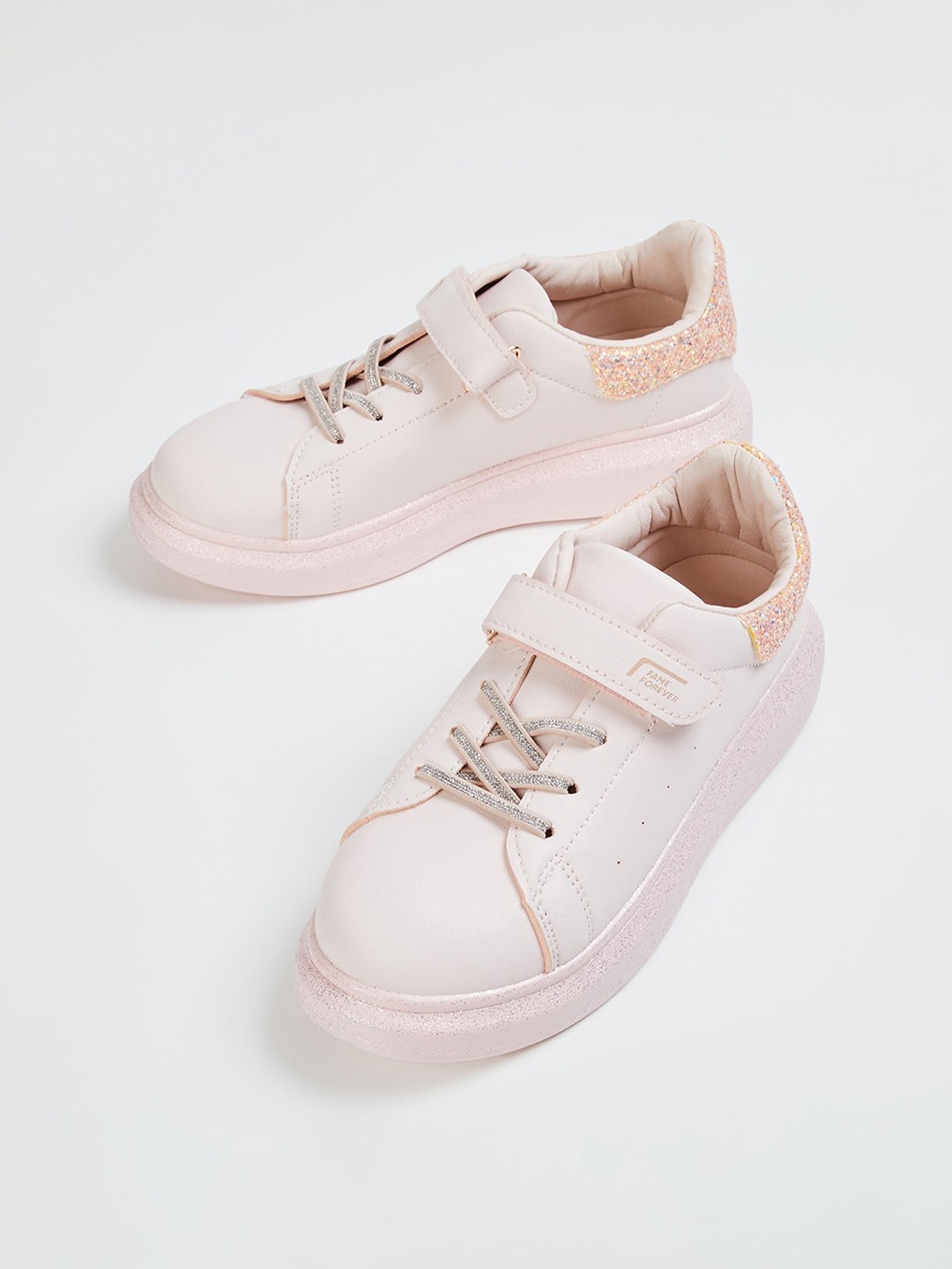

Fame Forever by Lifestyle Girls Embellished Basics Sneakers With Velcro Closure, Pink