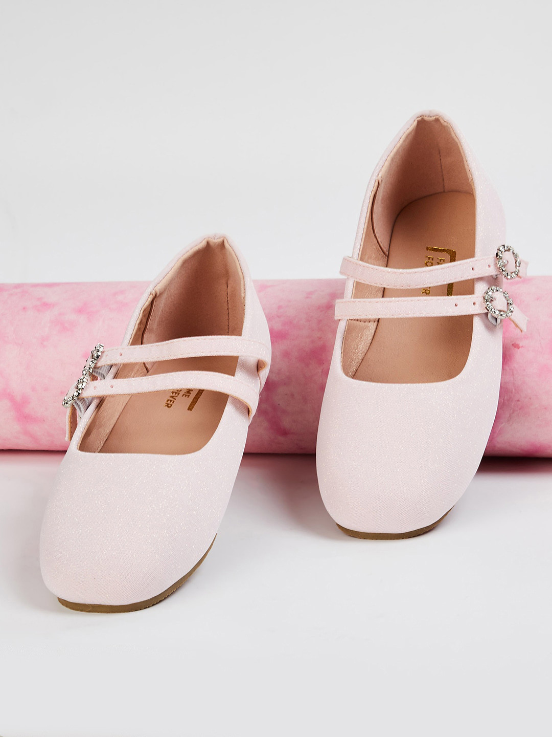 

Fame Forever by Lifestyle Girls Square Toe Ballerinas With Embellished Buckle, Pink