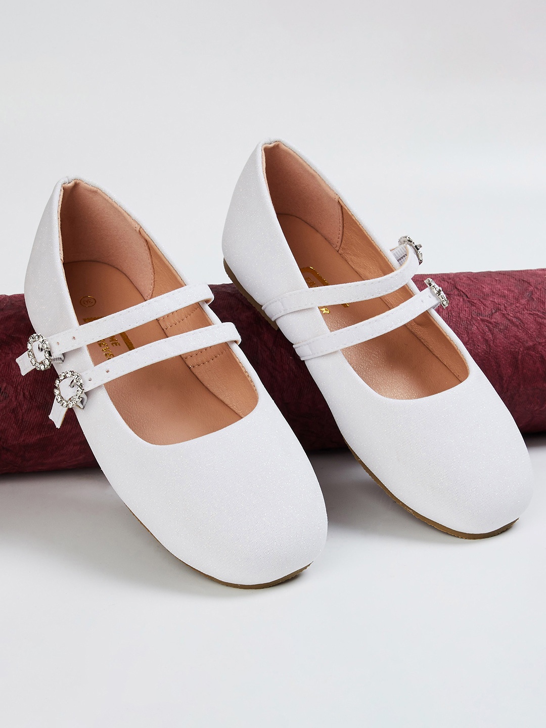 

Fame Forever by Lifestyle Girls Square Toe Ballerinas With Embellished Buckle, White