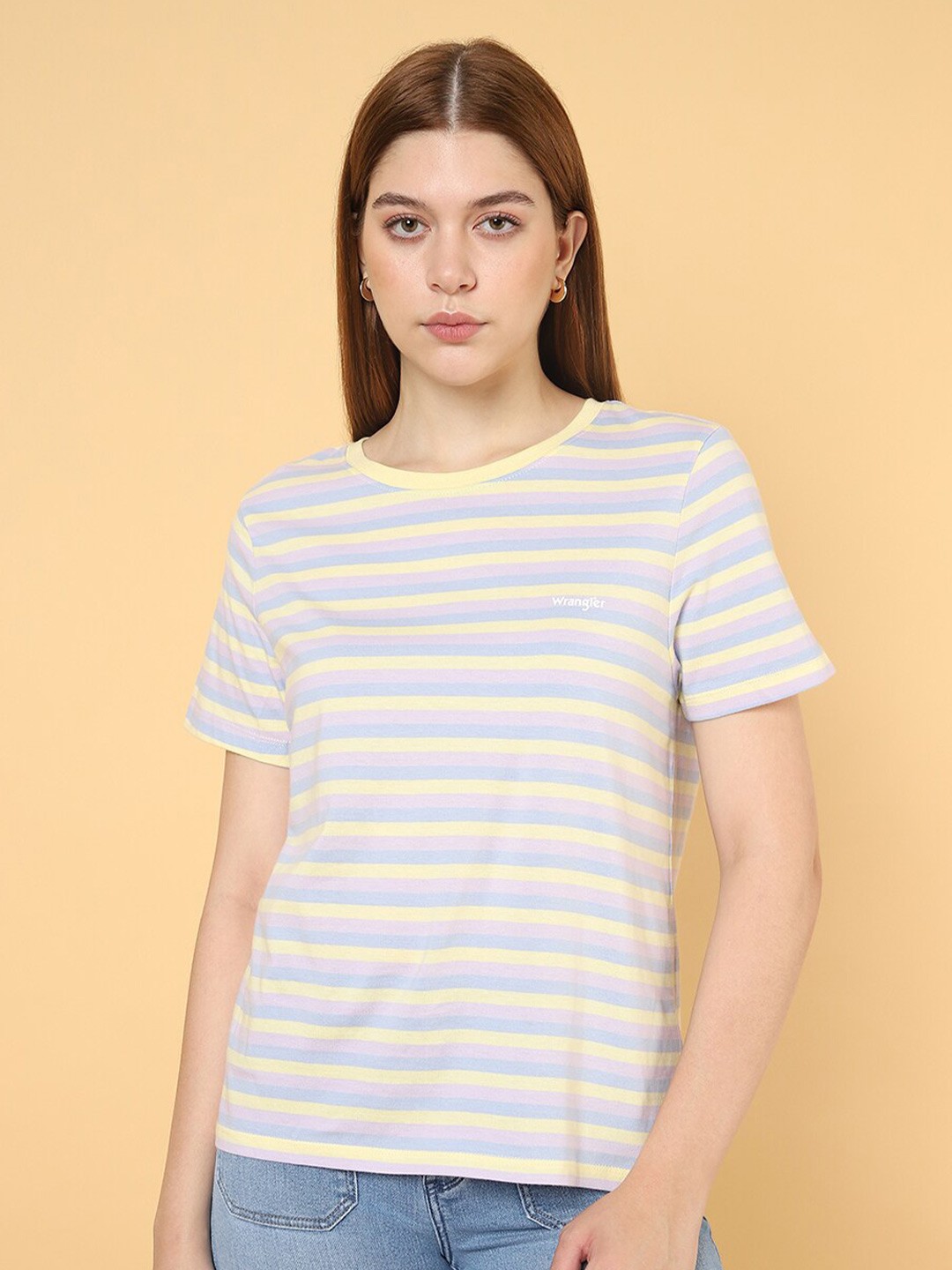 

Wrangler Round Neck Striped Cotton T-shirt, Blue