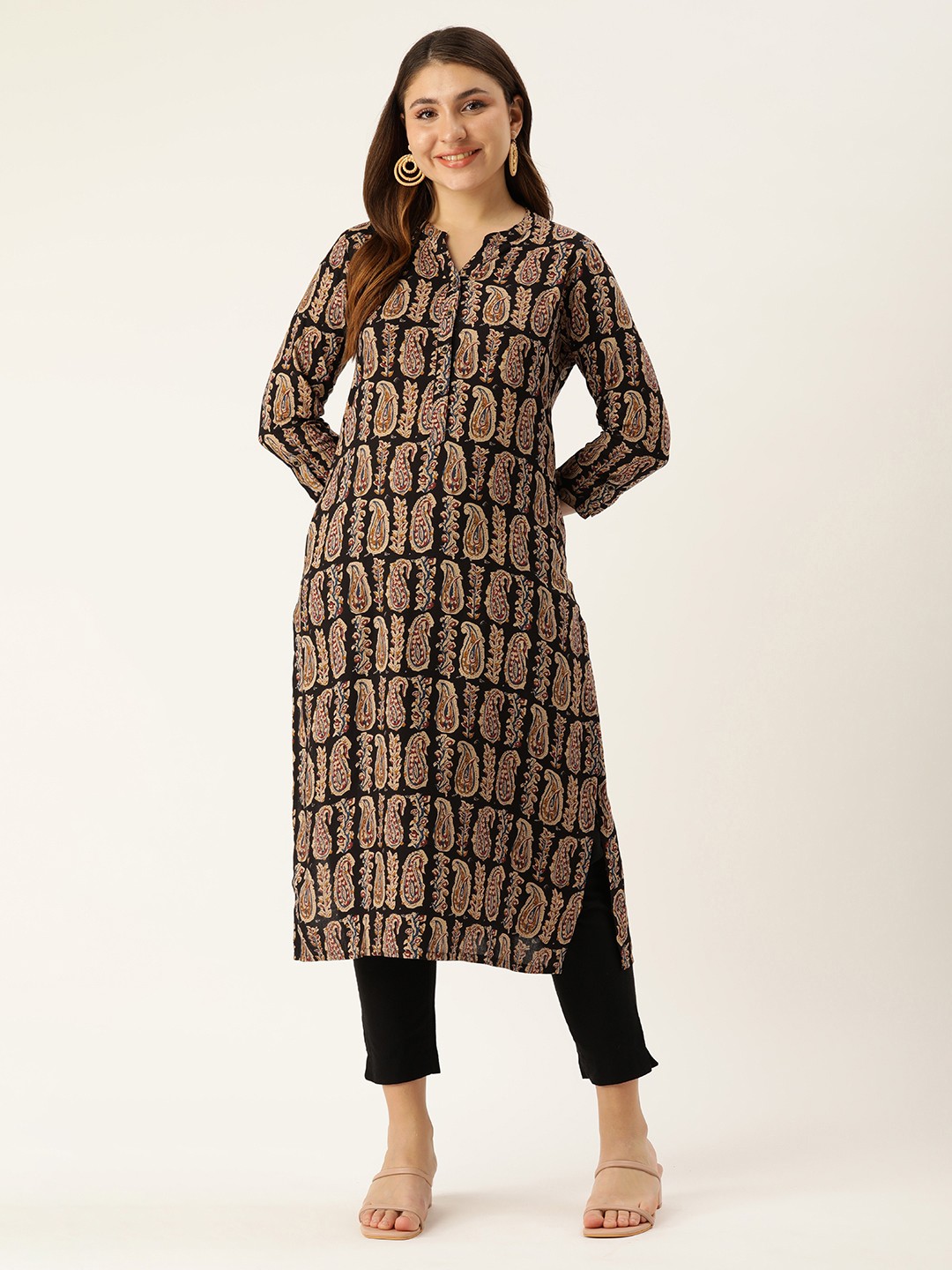 

AMUKTI Paisley Printed Mandarin Collar Kurta, Black
