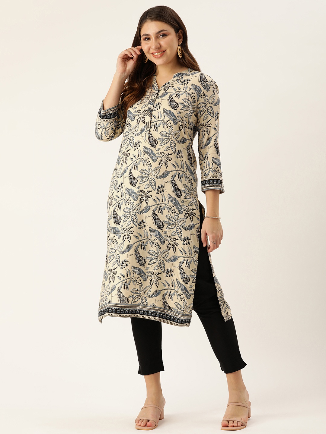 

AMUKTI Floral Printed Mandarin Collar Kurta, Blue