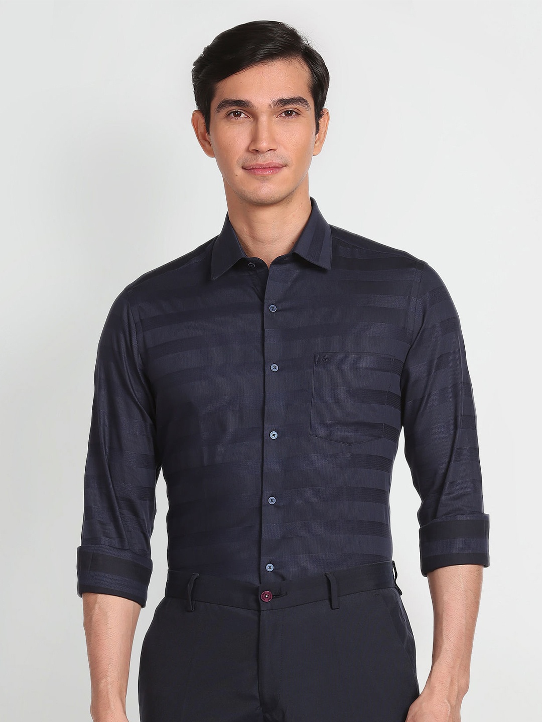 

Arrow Slim Fit Horizontal Striped Pure Cotton Formal Shirt, Blue