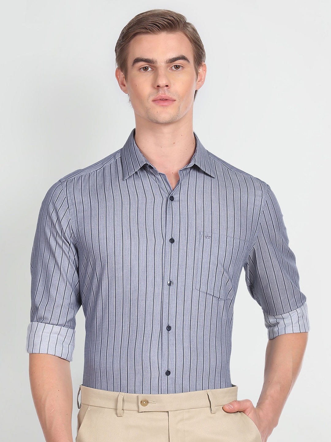 

Arrow Vertical Striped Pure Cotton Formal Shirt, Blue