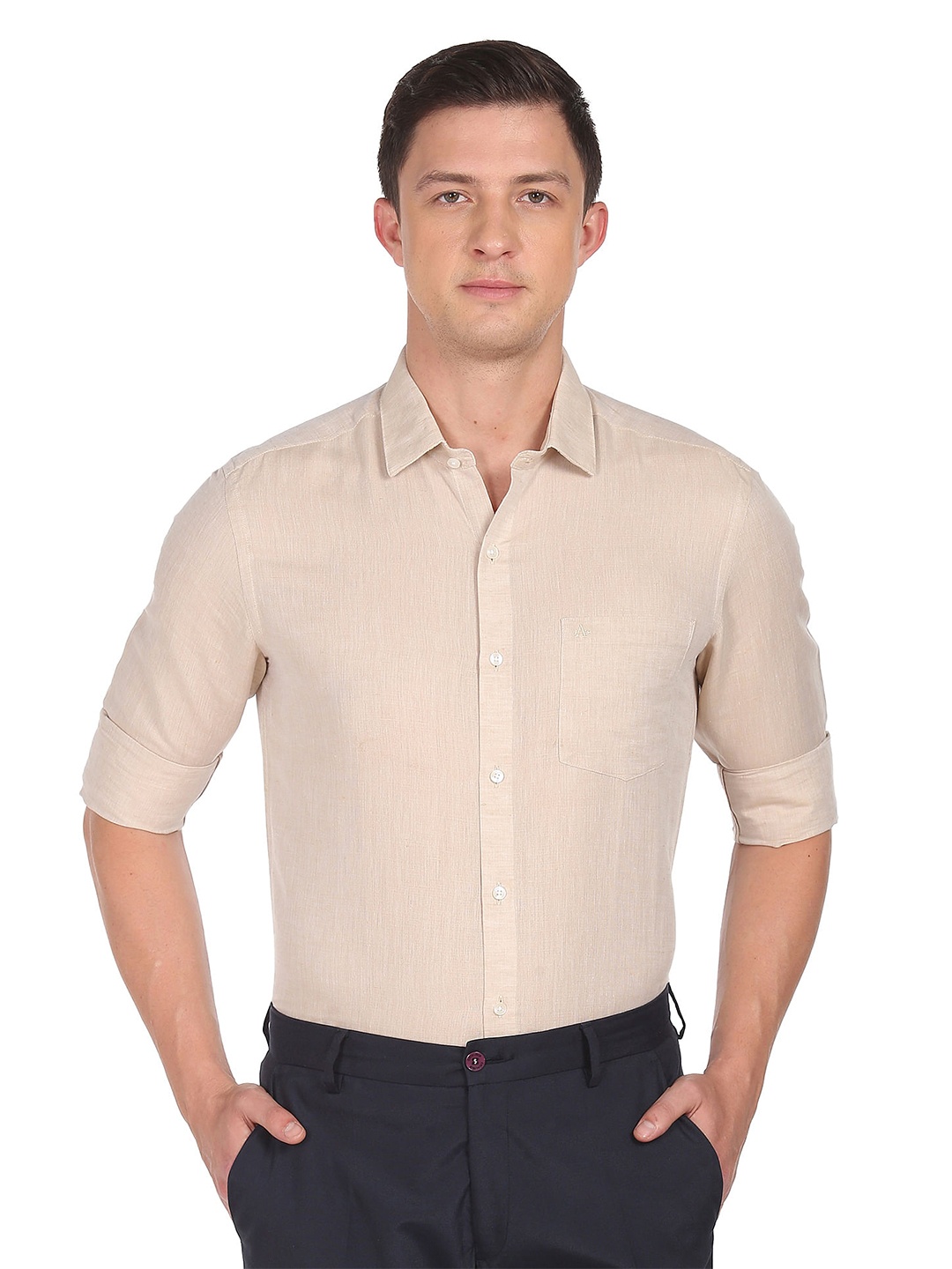 

Arrow Men Comfort Slim Fit Linen Cotton Formal Shirt, Beige
